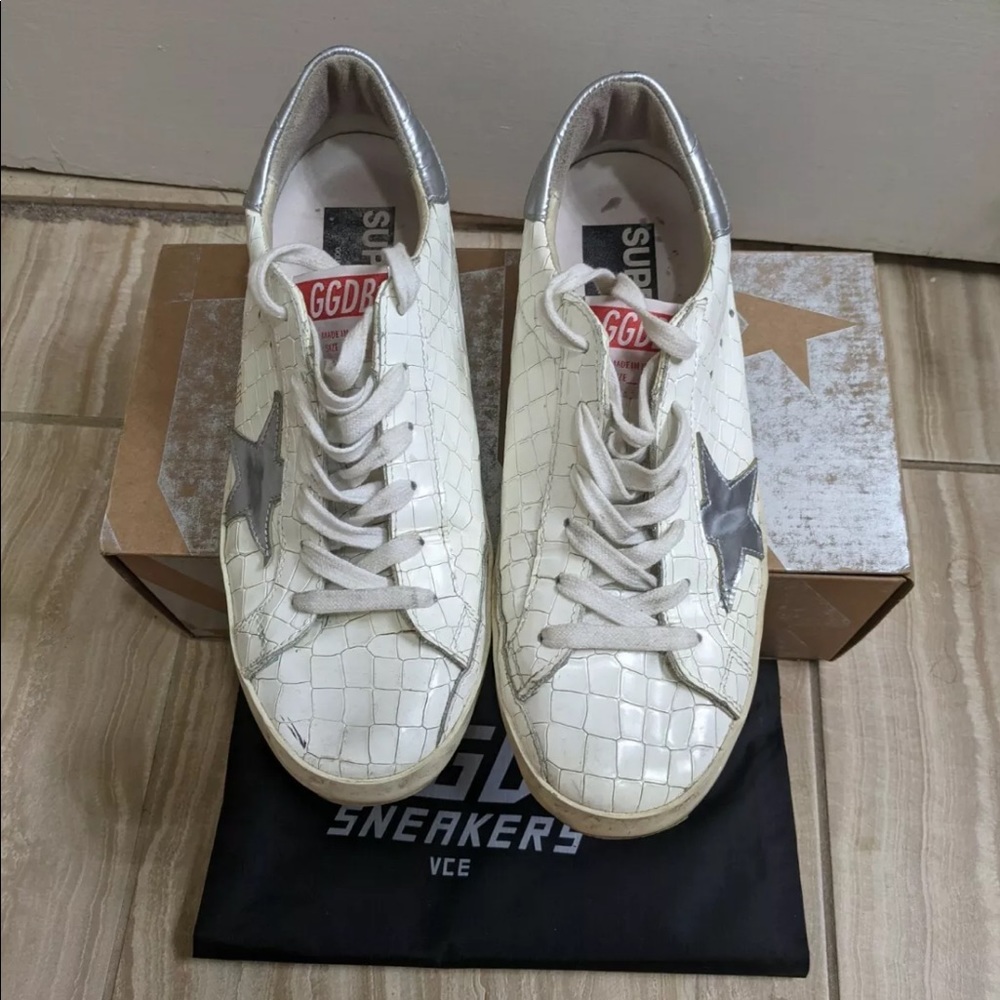 Golden Goose Superstar White Crocodile Sneakers